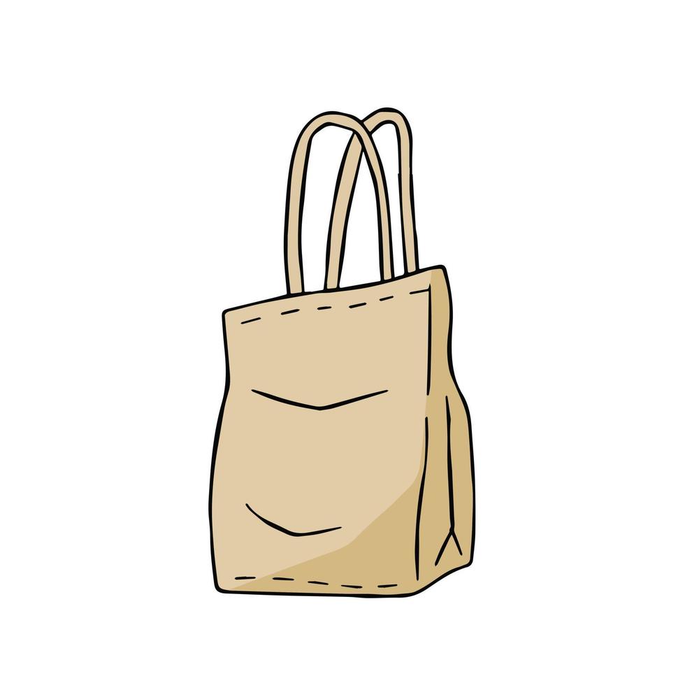 lona totalizador bolsa. paño eco comprador. contorno dibujos animados ilustración. reutilizable bolso para comestibles vector