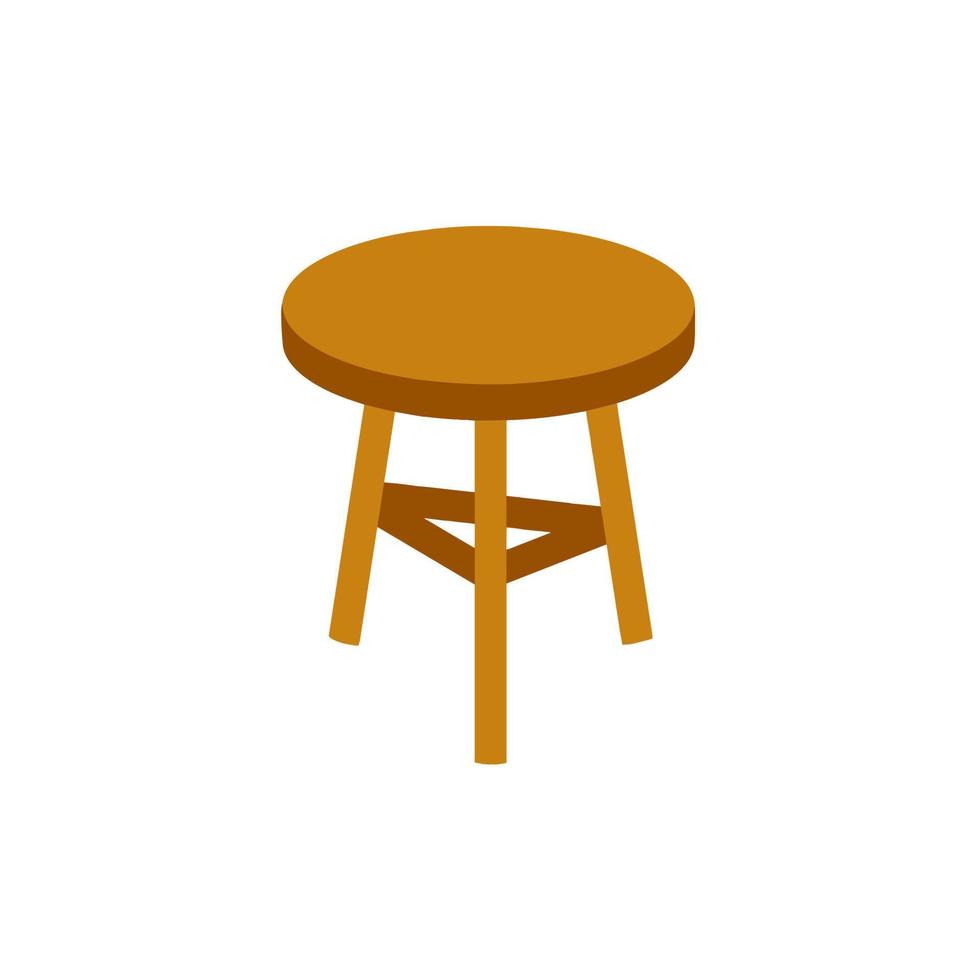 Wooden stool. Chair with three legs. Simple old homemade furniture. Flat cartoon illustration vector