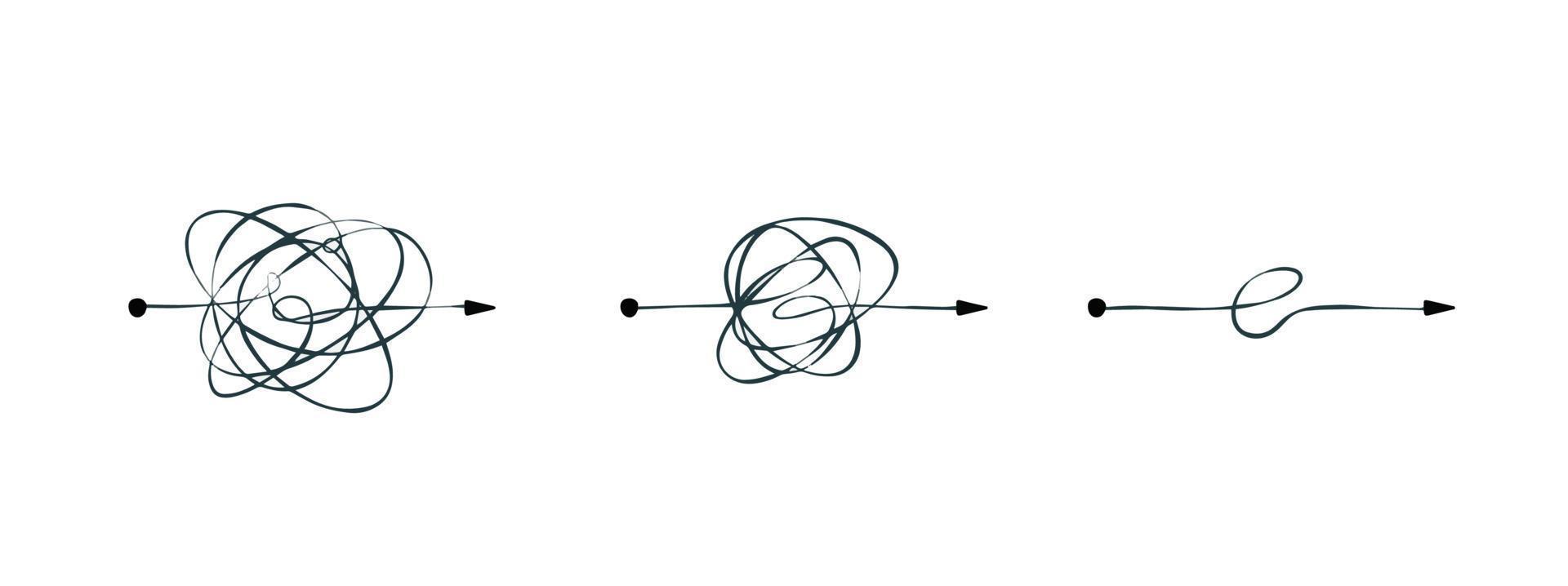 Tangle of lines. Unraveling the path. Psychological concept of solving mental problems. Chaotic messy clew. Simplifying the complex vector