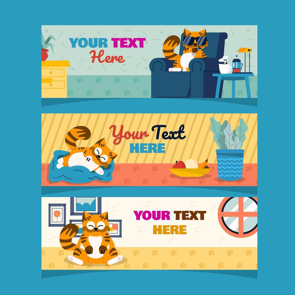 Cute Fat Tabby Orange Cat Banner Set vector