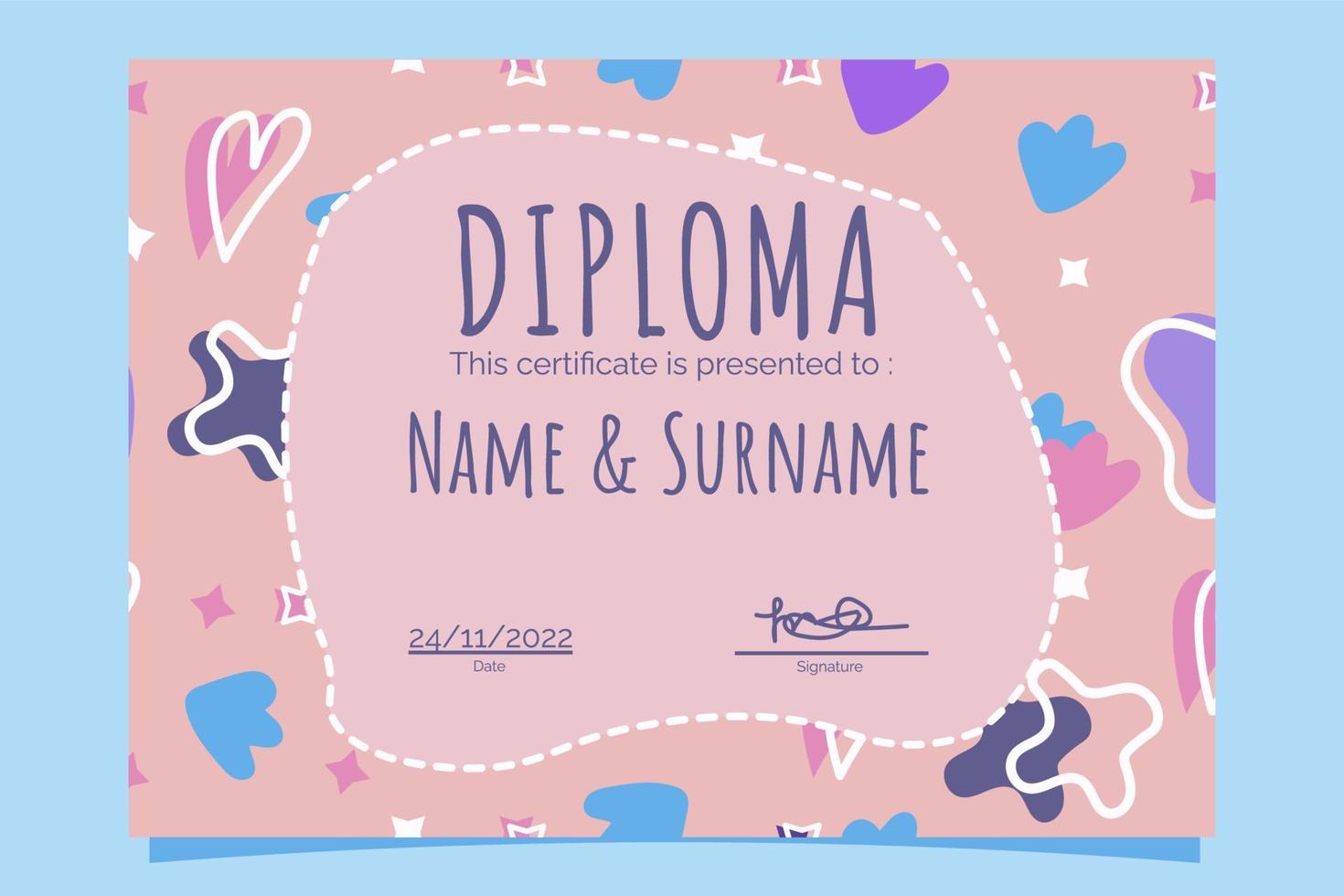 abstract pink star pattern kids diploma vector