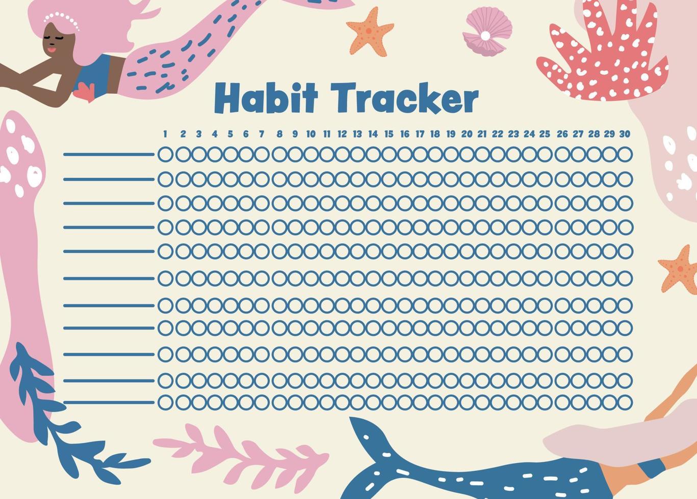 mermaid habit tracker vector