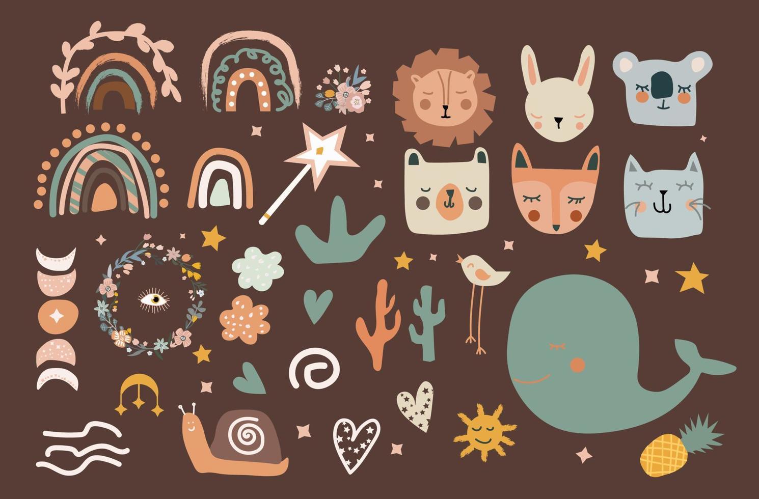 Boho animals nursery decoration. vector