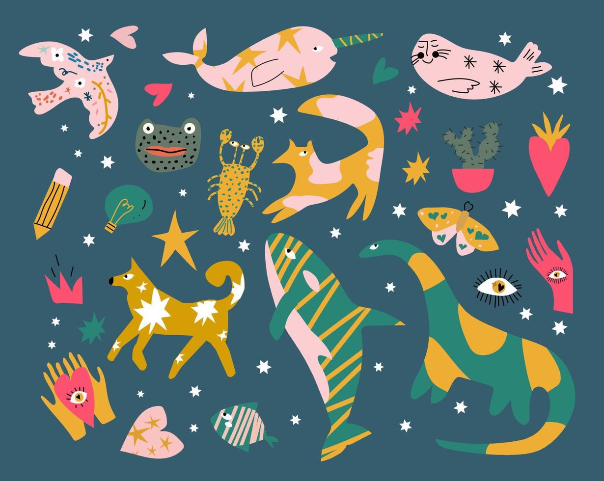 folklore abstract animals collection vector