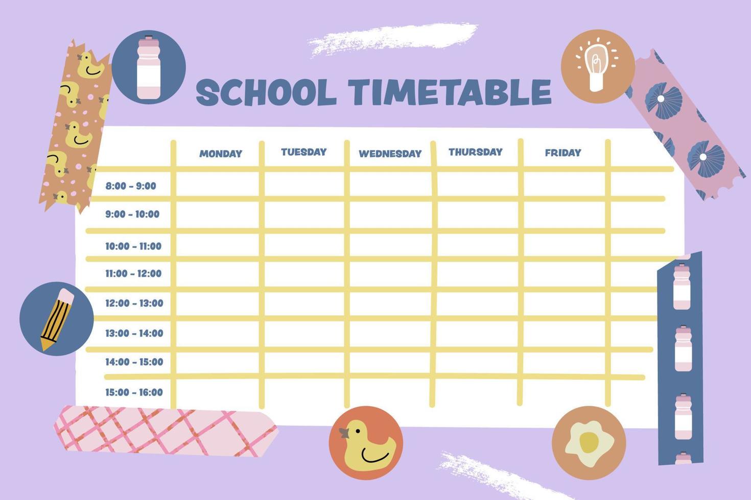 Scrapbook-themed school timetable vector