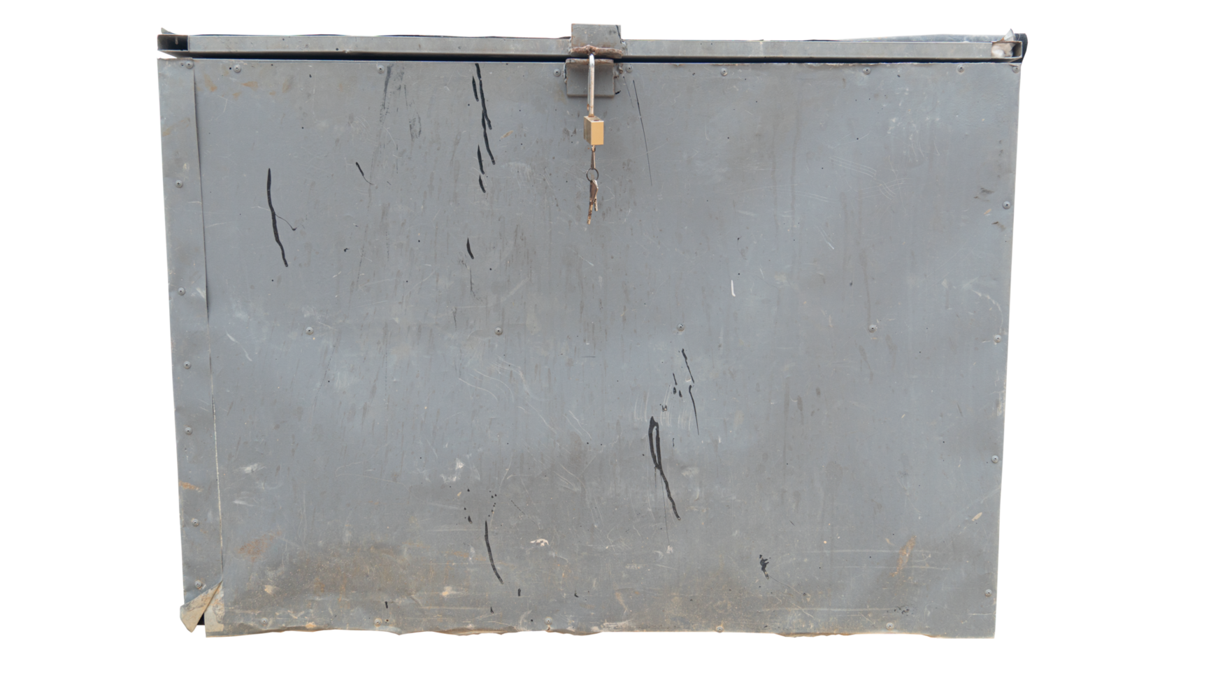 Steel cabinet or steel chest for equipment storage construction equipment that must be placed outside the building. can protect from sun and rain. png