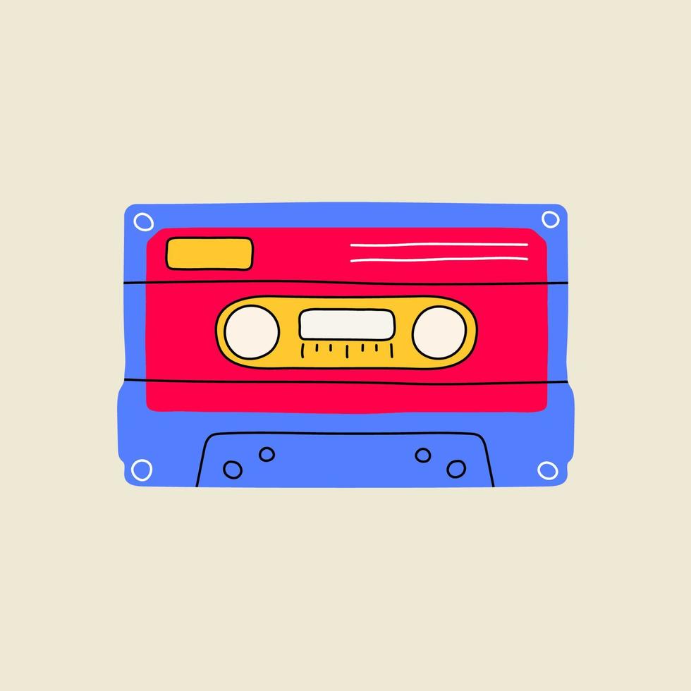 clásico 80s-90s elementos en moderno estilo departamento, línea Arte estilo. mano dibujado vector ilustración audio o musical casete. Moda parche, insignia, emblema, logo