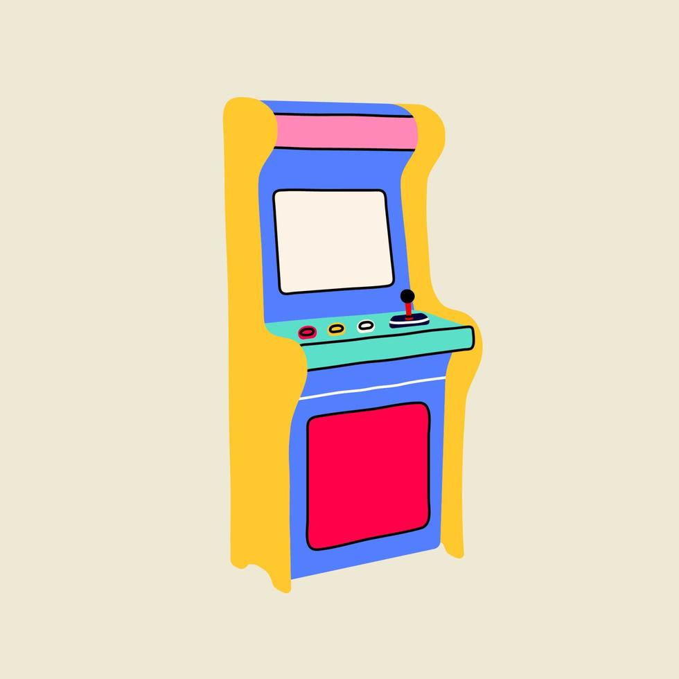 clásico nostálgico 80s-90s elementos en moderno estilo departamento, línea Arte estilo. mano dibujado vector retro ilustración de arcada juego máquina, espacio máquina, vieja escuela juego de azar. Moda parche, insignia, emblema, logo