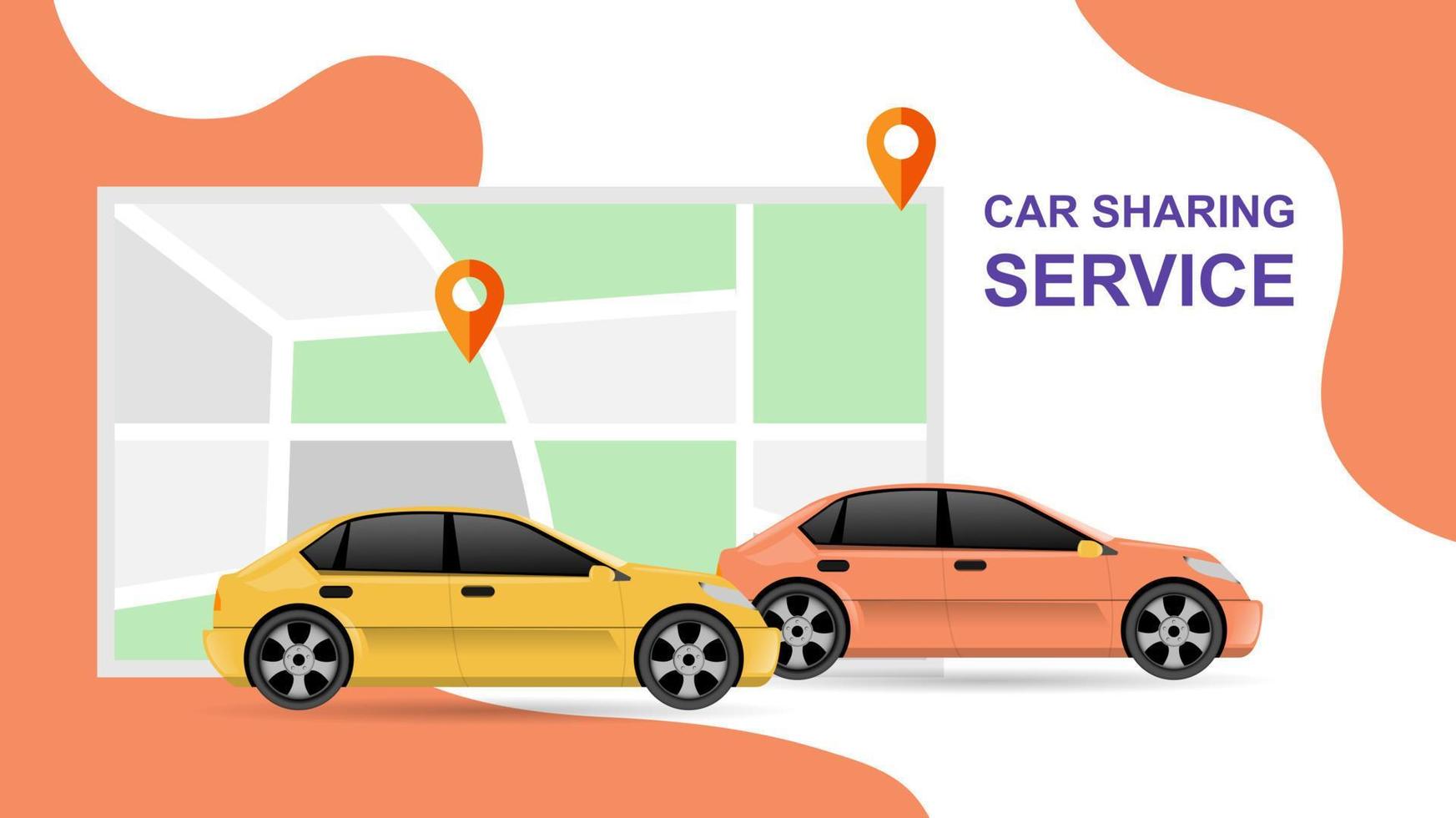 Vector Illustration of car sharing service or online transportation concept. People use smartphone to order online transportation car based on GPS. Modern Flat style design illustration
