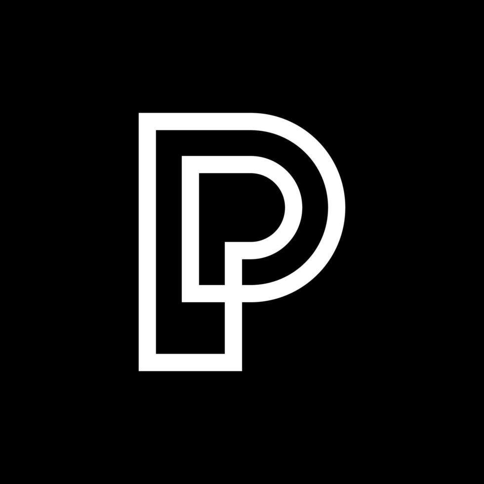 logotipo de monograma de letra p, invitación de maqueta en blanco y negro de pp o emblema de tarjeta de visita, signo decorativo vector