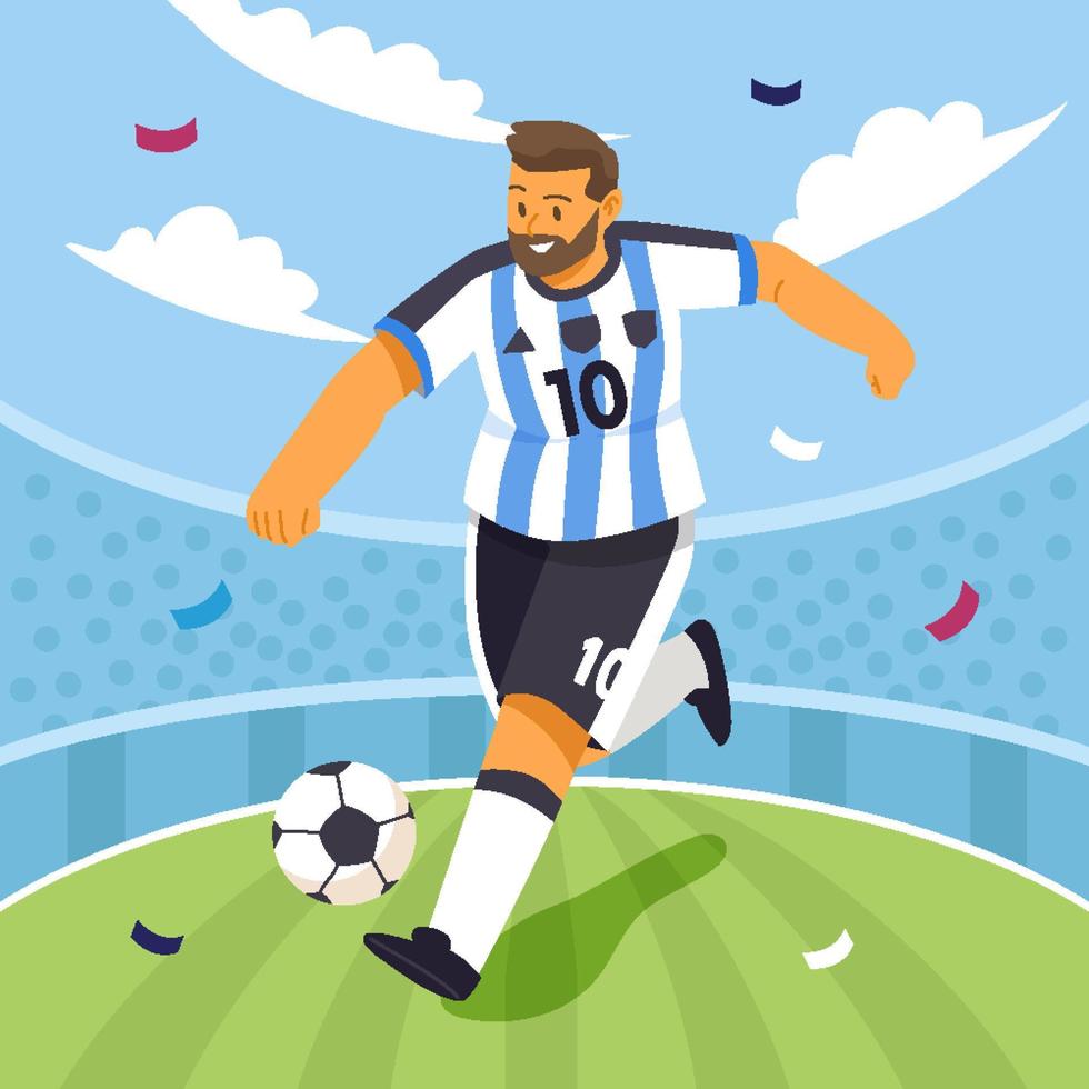 Lionel Messi Dribbling Ball in Soccer Field vector