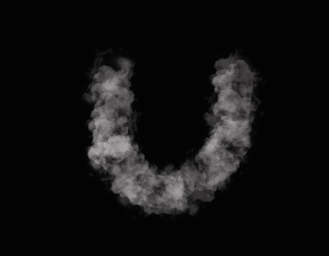 realistic smoke U alphabet spreading on dark background photo