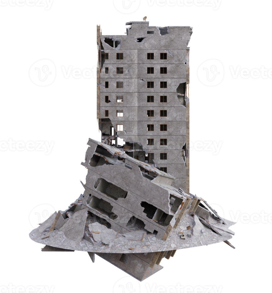 grand Taille bâtiment endommagé après guerre. 3d rendre isolé png