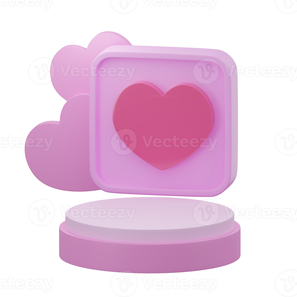 3D rendering Pink heart shaped box on podium display for valentine day png