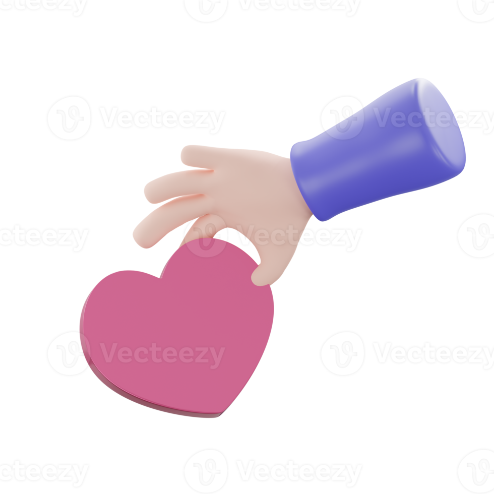 3D rendering hand holding a heart shaped balloon for valentine day png