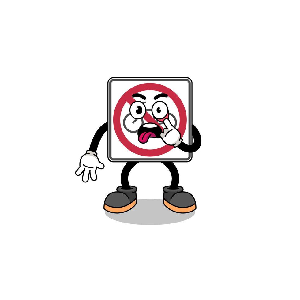 Character Illustration of no bicycles road sign with tongue sticking out vector