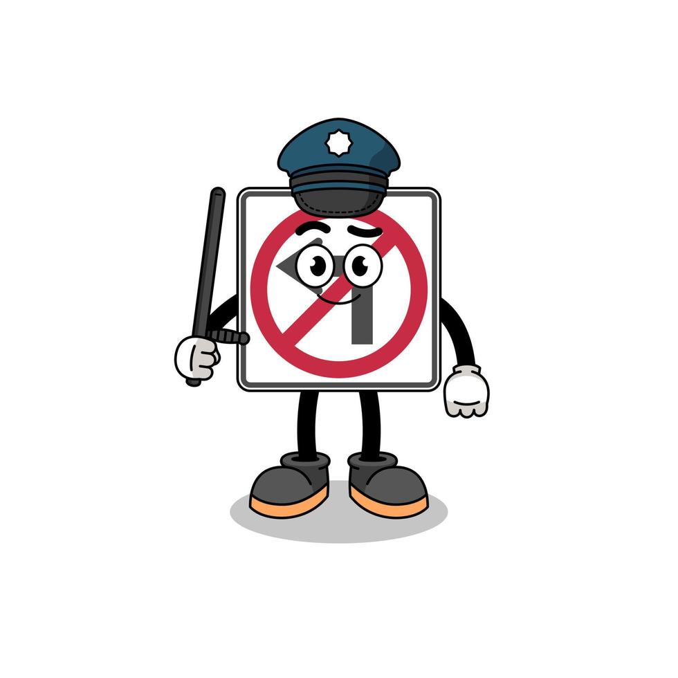 Cartoon Illustration of no left turn road sign police vector