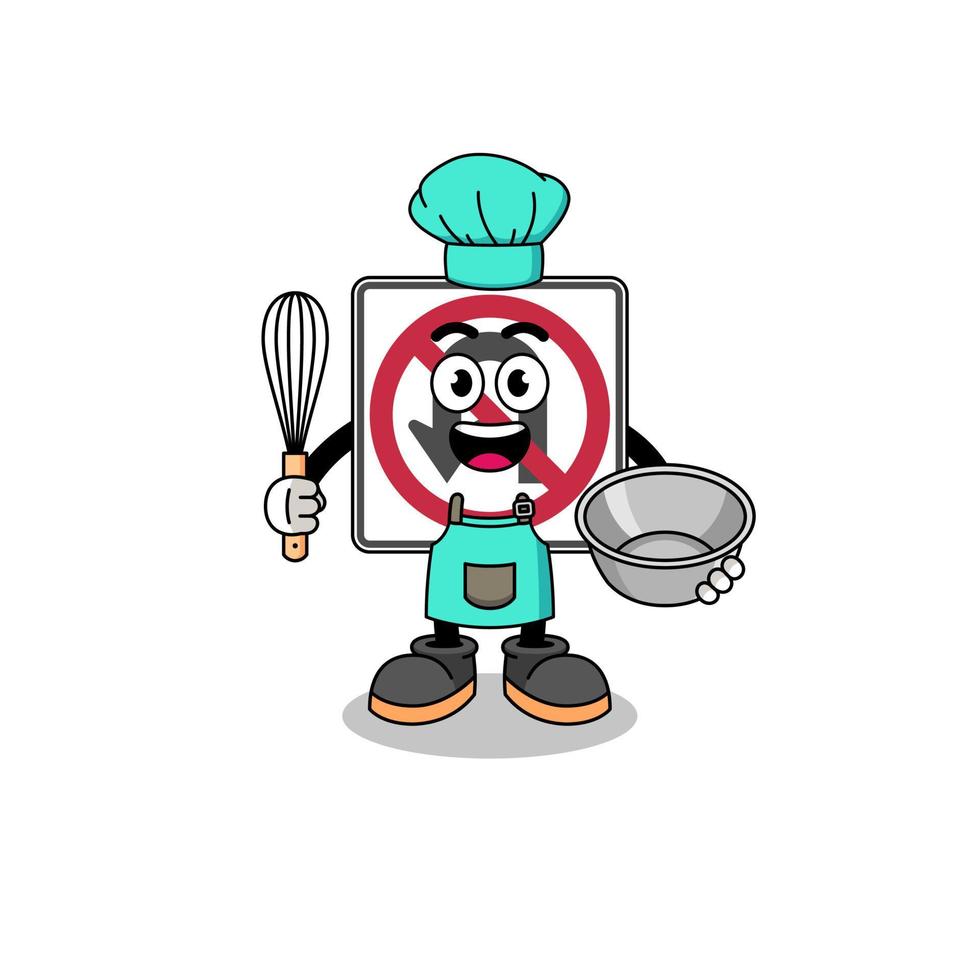 Illustration of no U turn road sign as a bakery chef vector