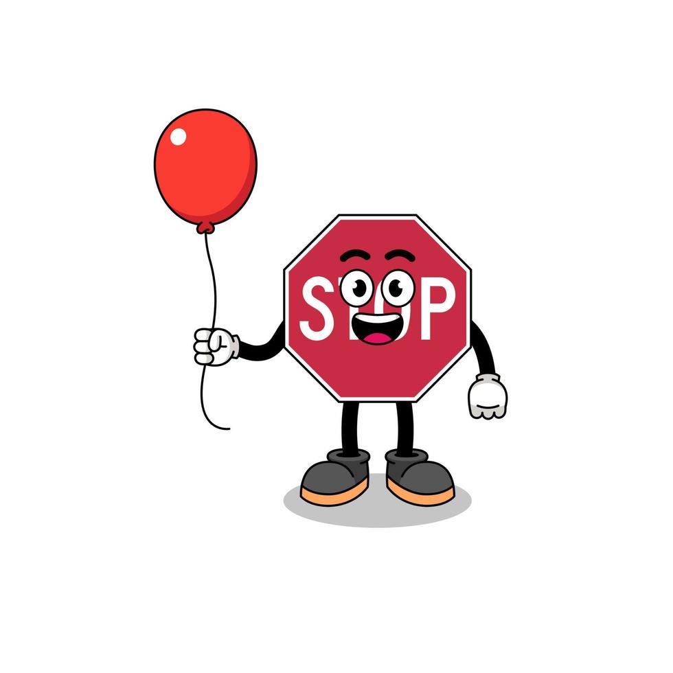 Cartoon of stop road sign holding a balloon vector