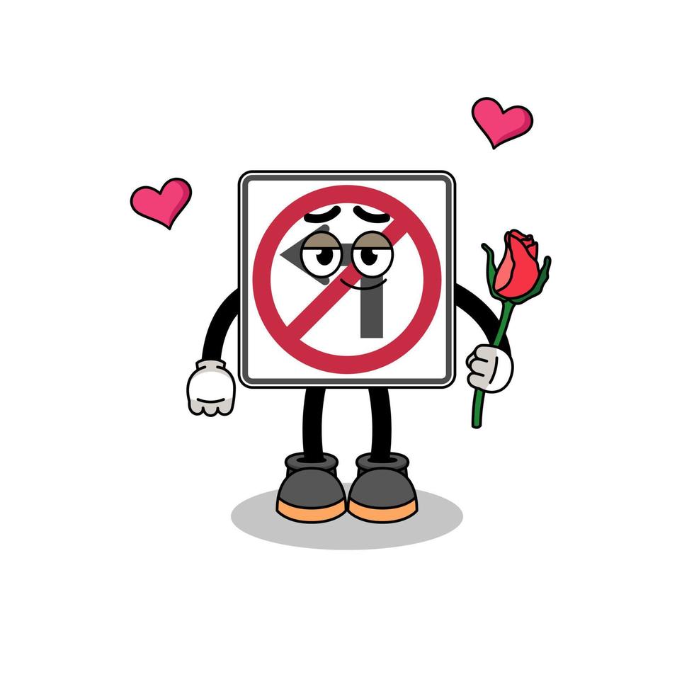 no left turn road sign mascot falling in love vector