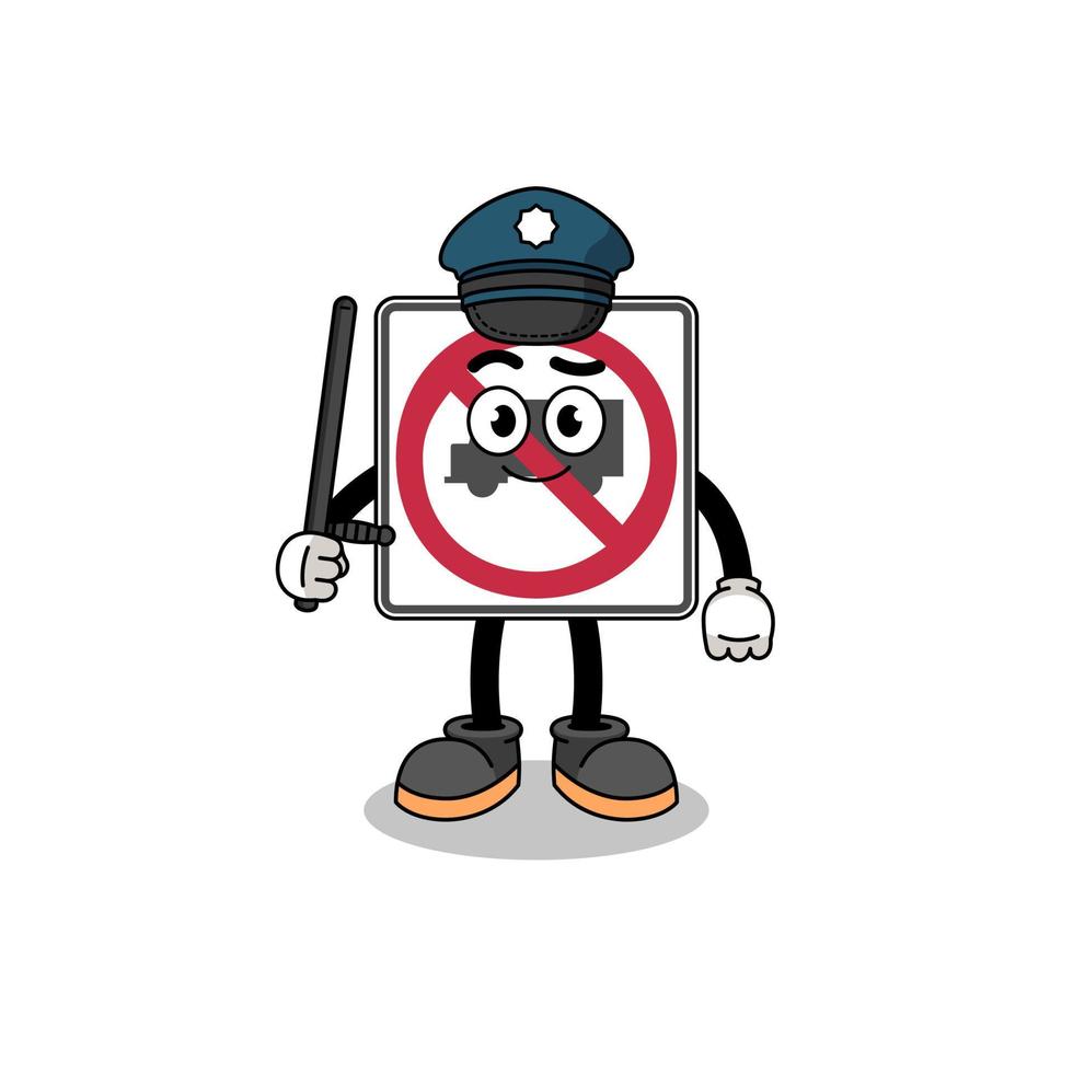 Cartoon Illustration of no trucks road sign police vector
