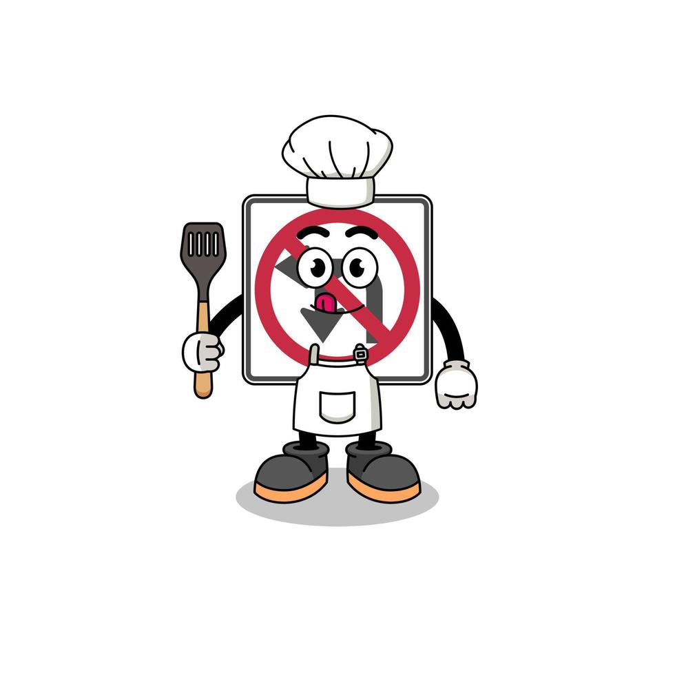 Mascot Illustration of no left or U turn road sign chef vector