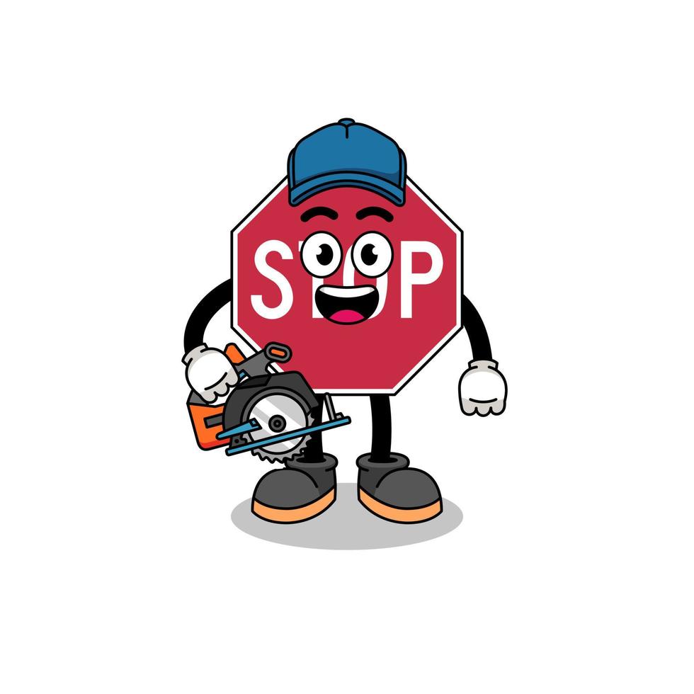 Cartoon Illustration of stop road sign as a woodworker vector