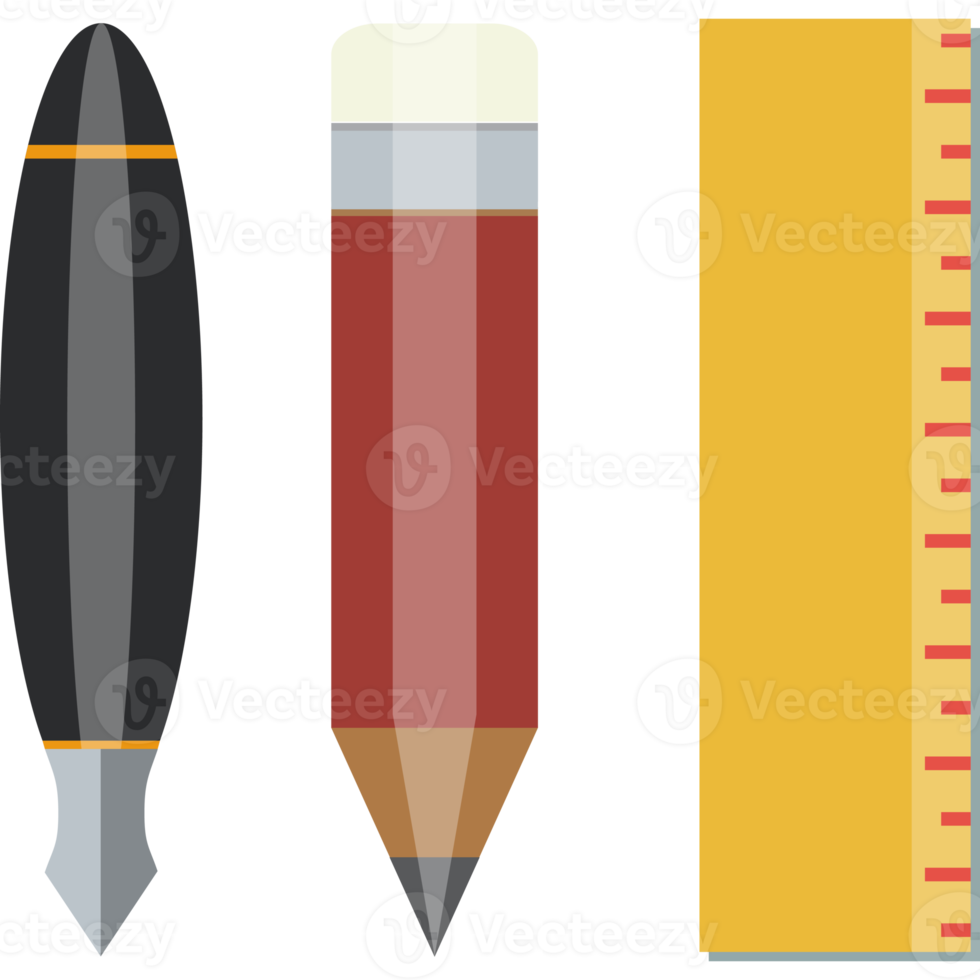 Illustration von Bleistift Stift und Herrscher, eben Design png