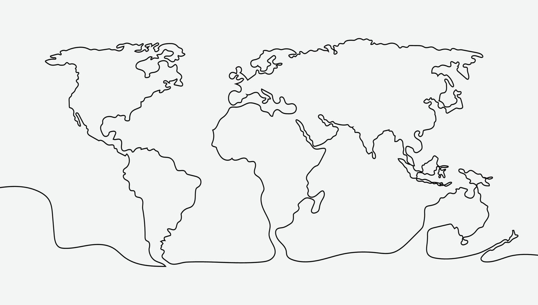 One Stroke Outline World Map vector