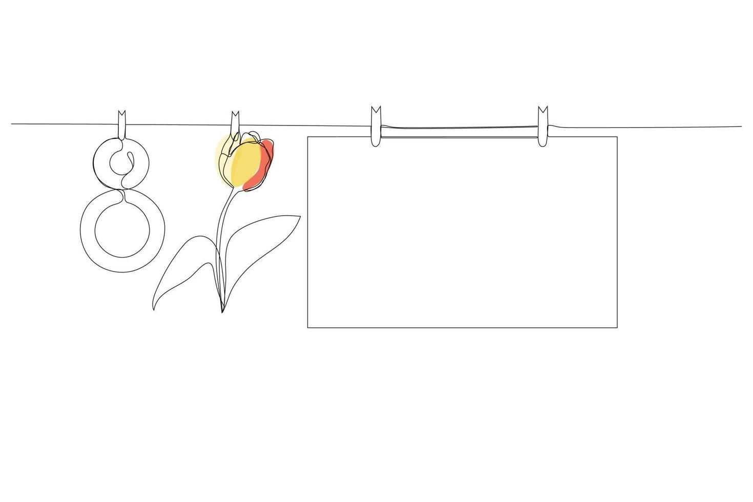 Congratulatory banner from March 8 in one line. Modern design greeting card, 8 march, continuous line drawing,for invitation card, brochure, poster, postcard. Vector. vector