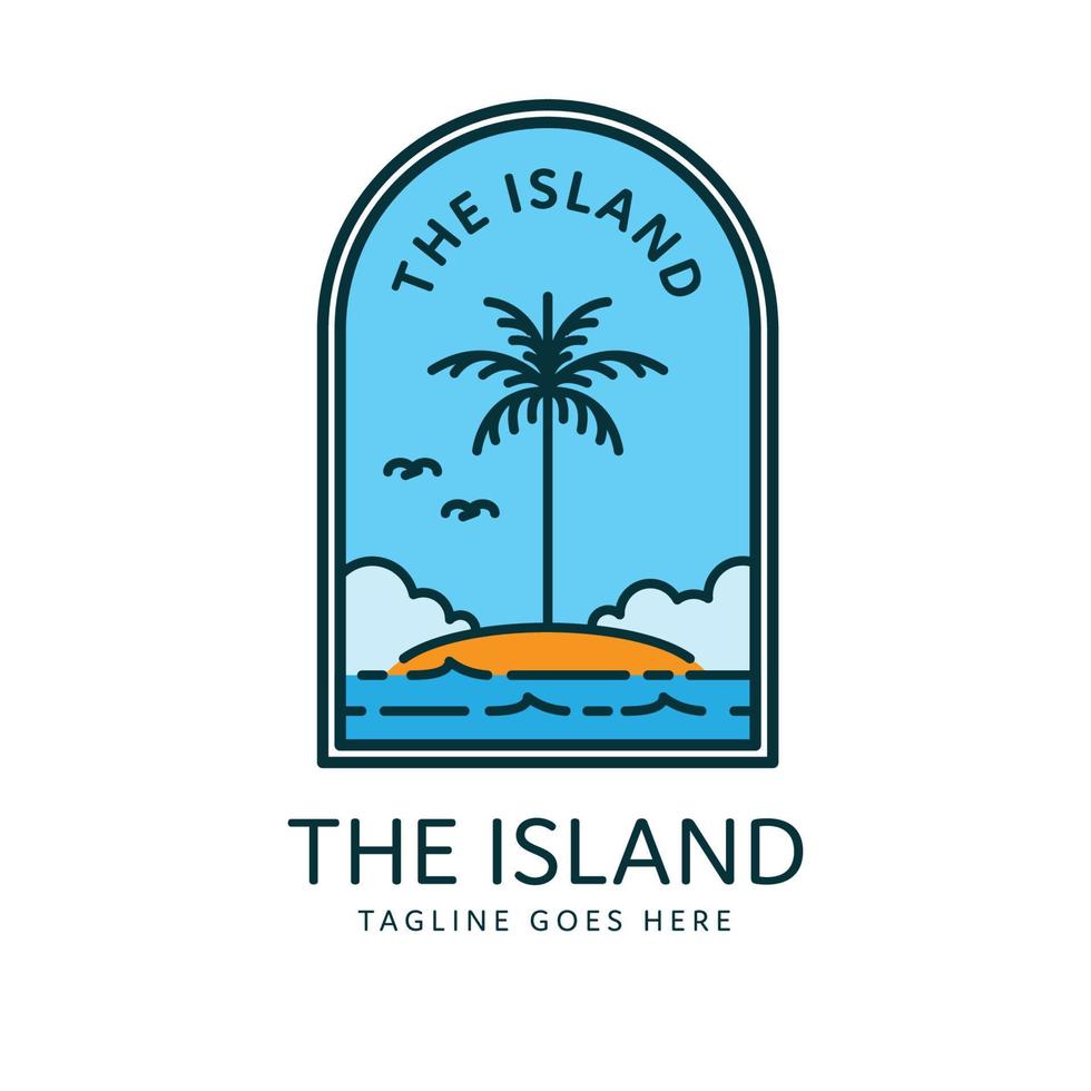tropical island line logo with palm tree vector illustration