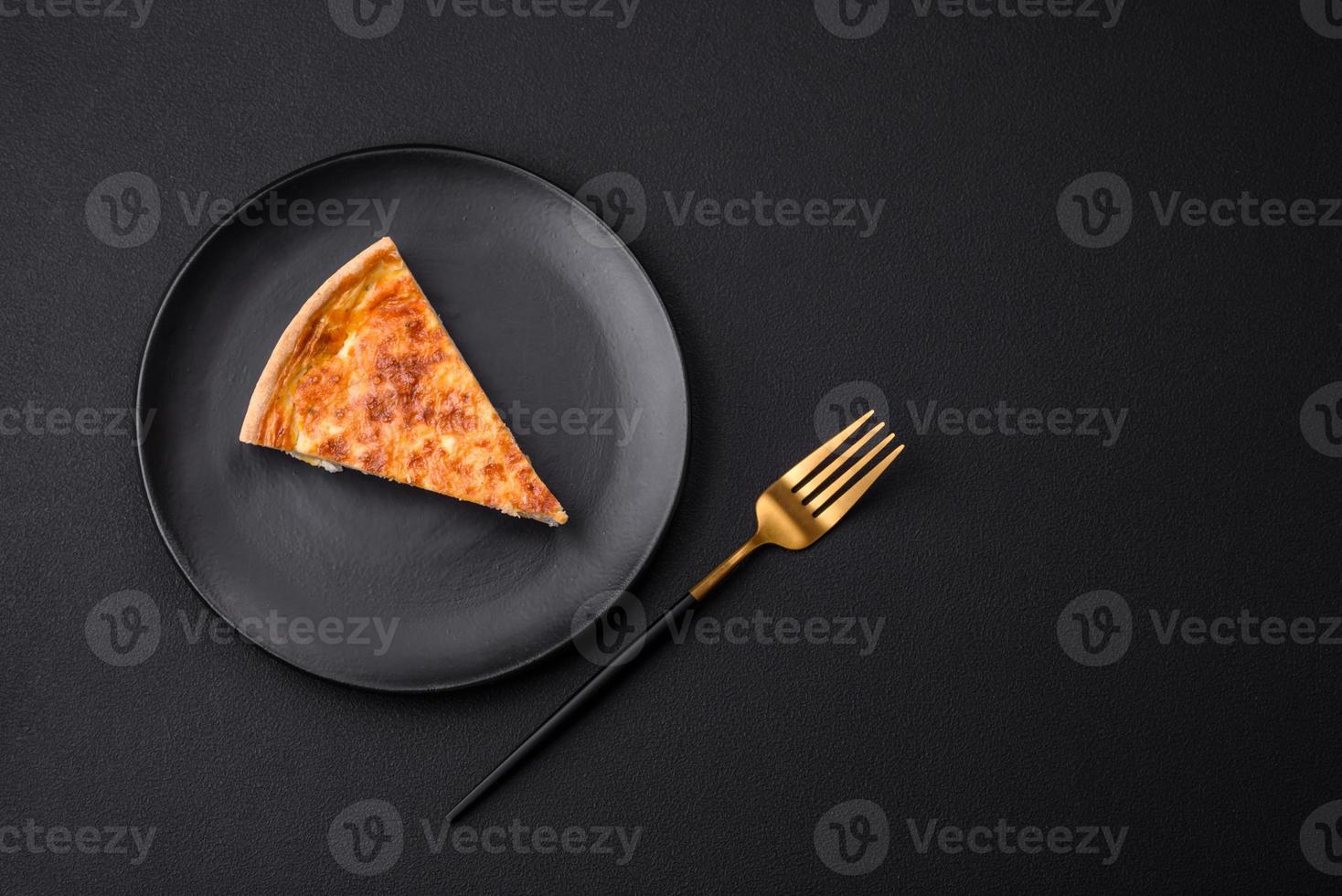 Beautiful delicious quiche pie with four types of cheese with spices and herbs photo