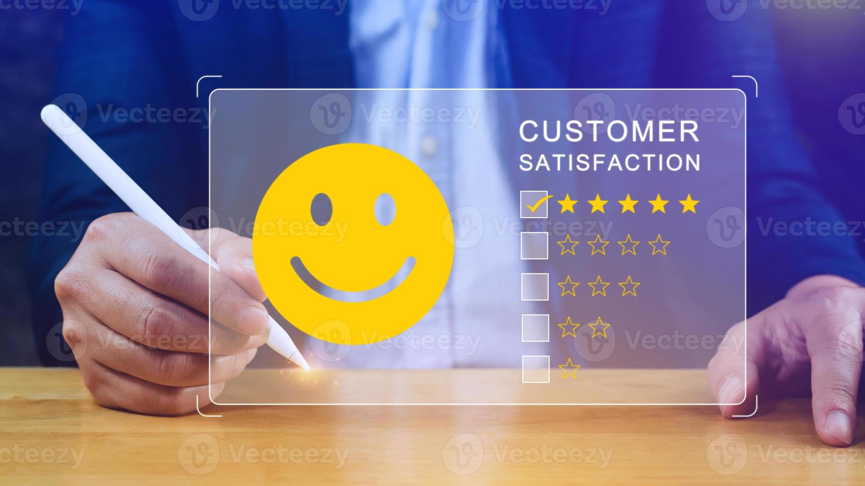 User gives rating to service experience on online application, Customer review satisfaction feedback survey concept, Customer can evaluate quality of service leading to reputation ranking of business. photo