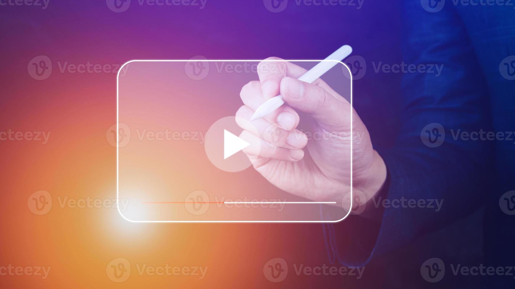 Businessman hands using for streaming online, watching video on internet, live concert, show or tutorial, content online. photo