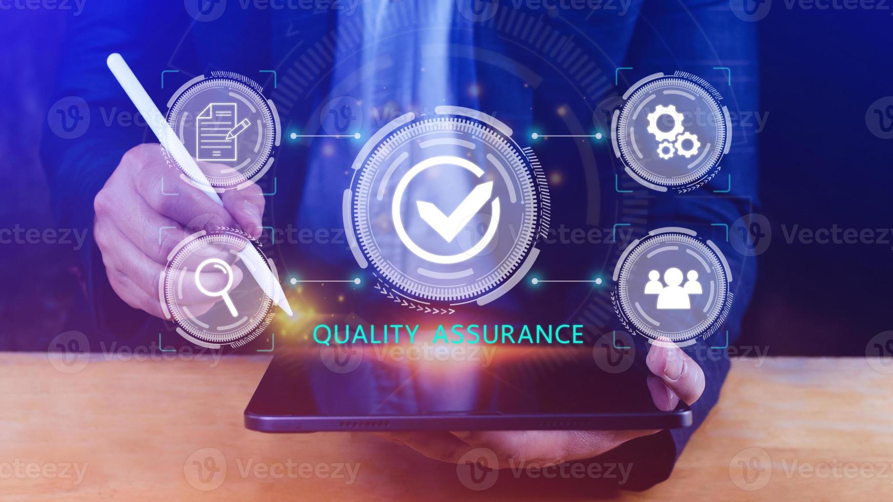 Quality Assurance Control Standards, Standards and Certification Concepts, Guaranteed Quality Guaranteed Service Standard Internet Technology Business Concept. photo