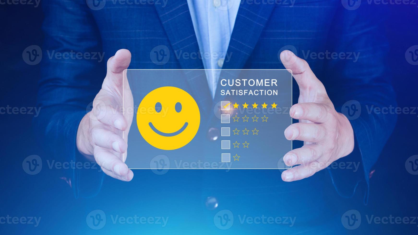 User gives rating to service experience on online application, Customer review satisfaction feedback survey concept, Customer can evaluate quality of service leading to reputation ranking of business. photo