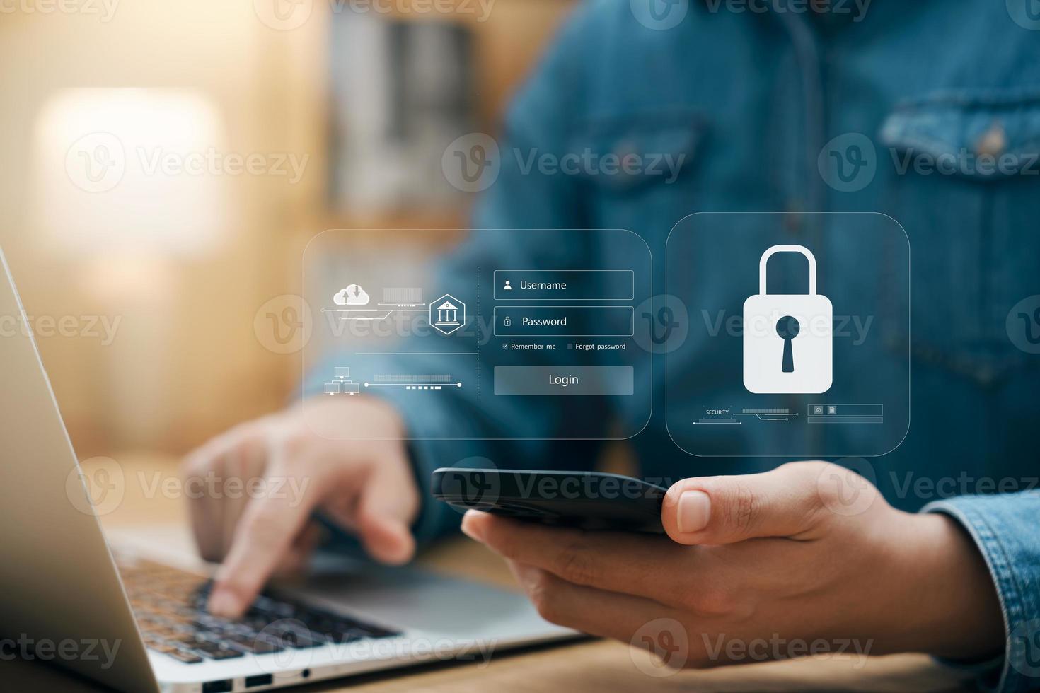 cybersecurity and privacy concept of data protection, secure encryption technology, secure internet access, secure encryption of user private data, Business confidentiality security. photo