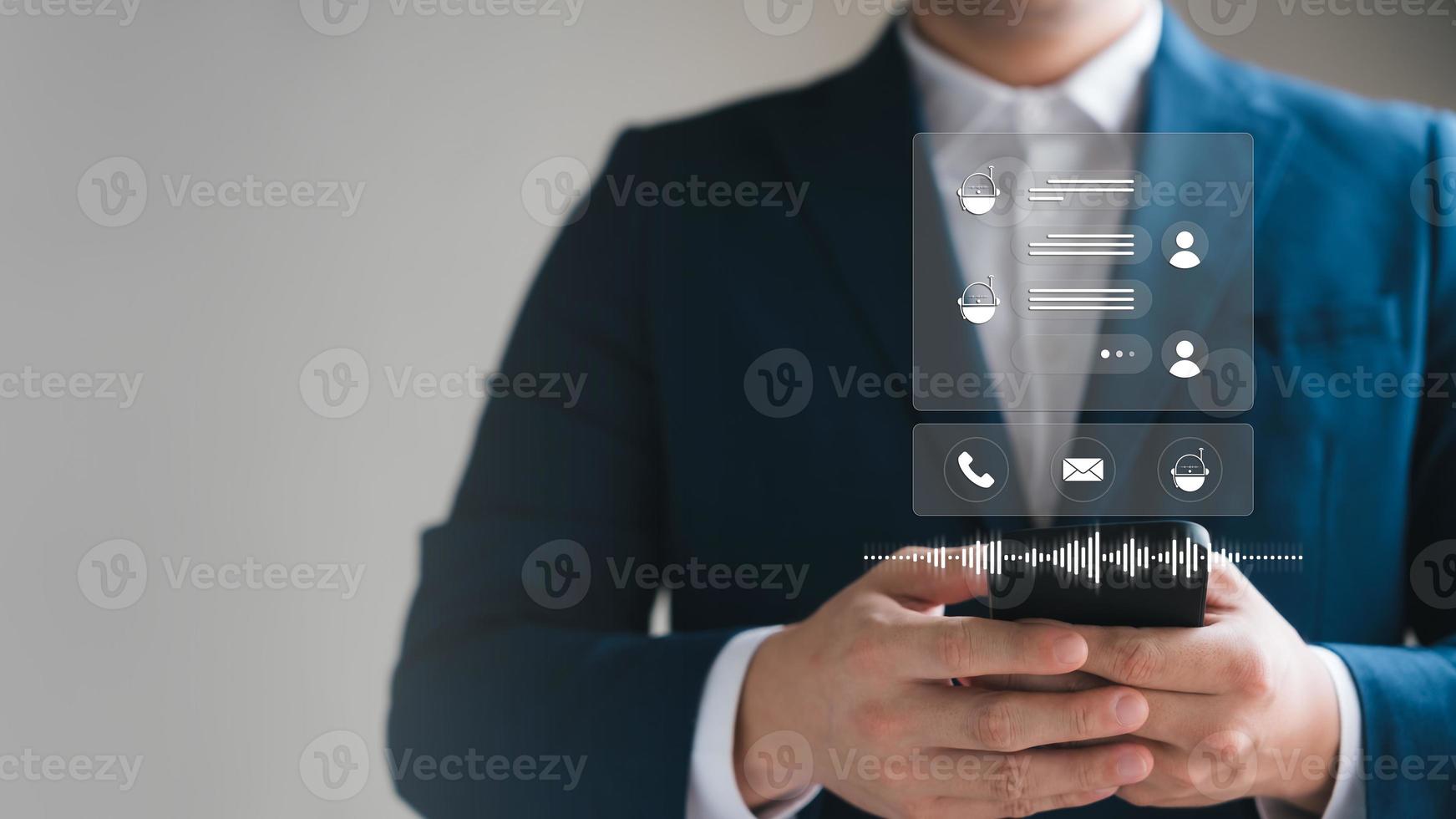 Smart Digital Customer Service Application AI Chatbot, Artificial Intelligence Chatbot Automatically respond to online messages to help customers, virtual assistants on smartphone mobile applications. photo