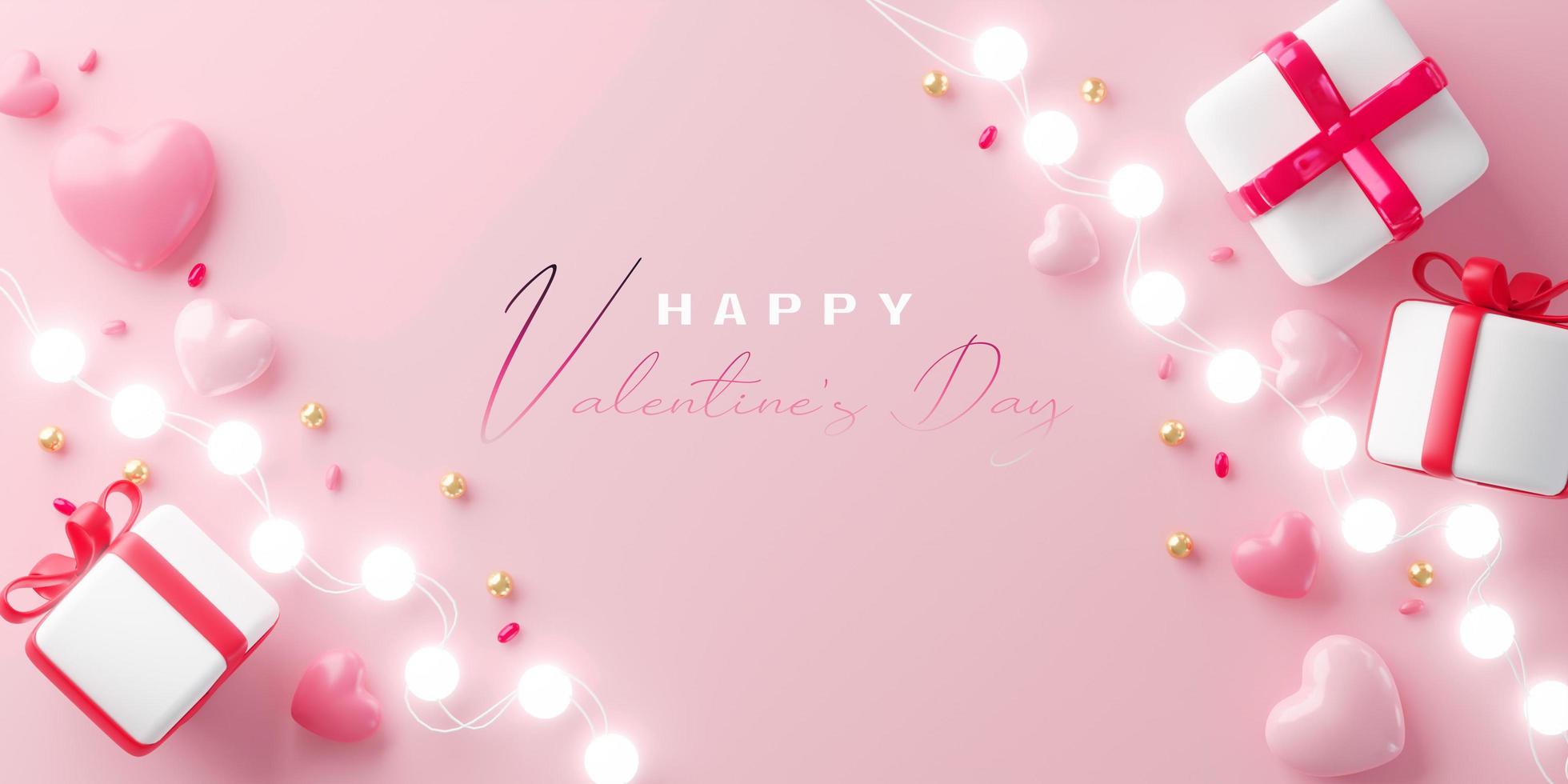 3d rendering.Valentines Day banner with heart shaped balloons. Holiday illustration banner. for valentine and mother day design photo
