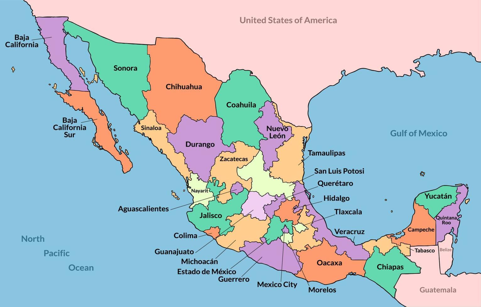 mexico mapa con frontera vector