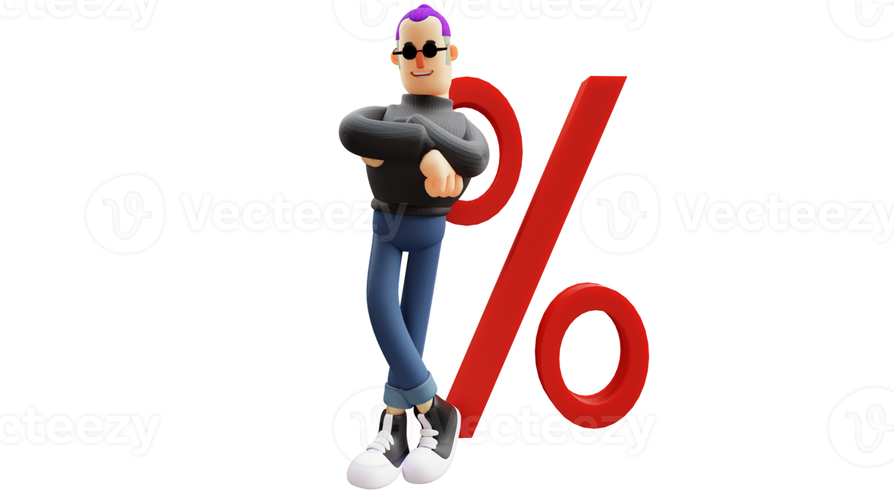 3D illustration. Cool Boy 3D cartoon character. Cool guy standing with his legs crossed. Handsome man wearing sunglasses with his arms crossed. 3D cartoon character png