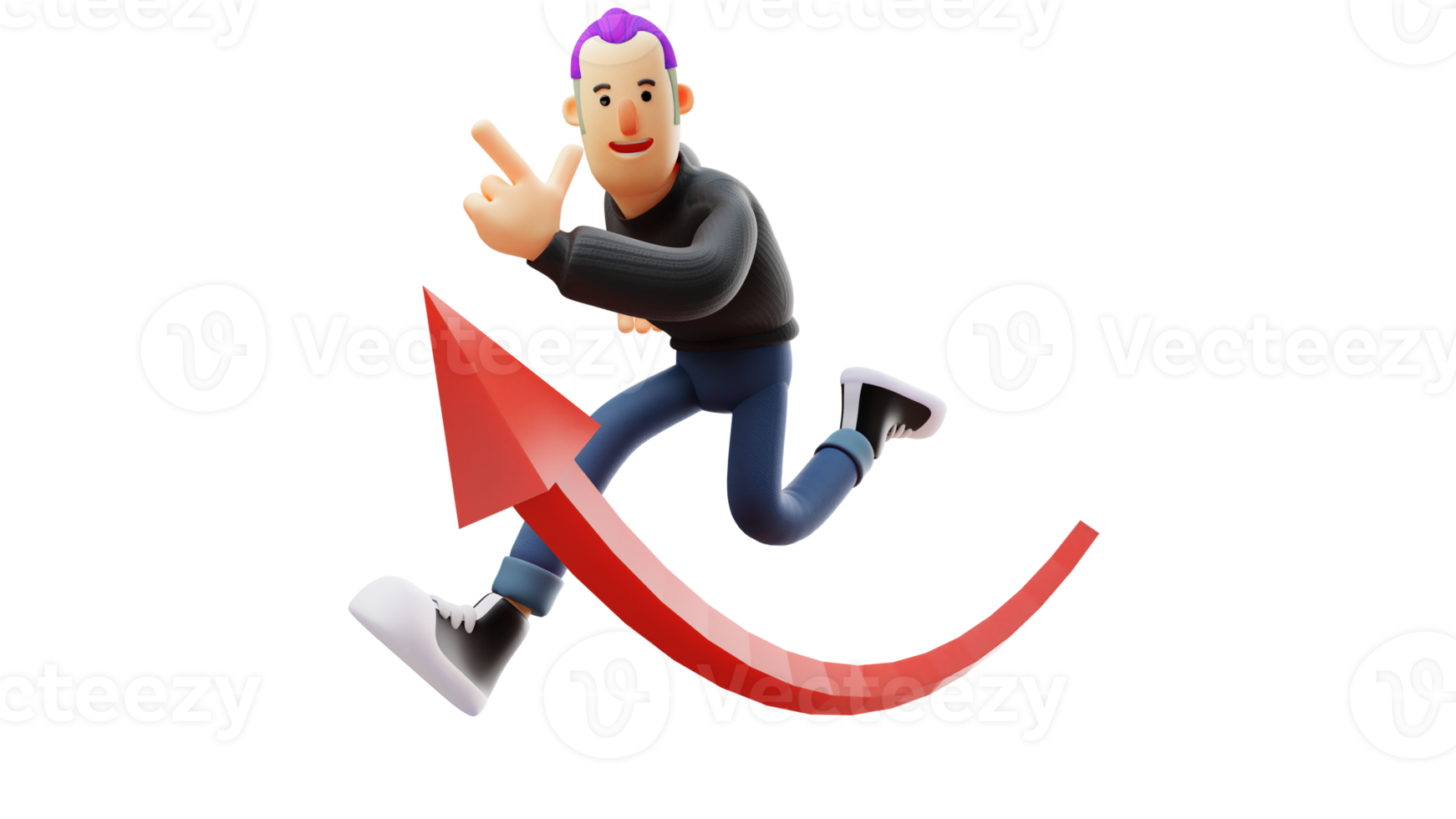 3D illustration. Young Man 3D cartoon character. Cheerful young man running pose. Cool young man is pointing at something. Handsome young man smiling happily. Happy young man. 3D cartoon character png