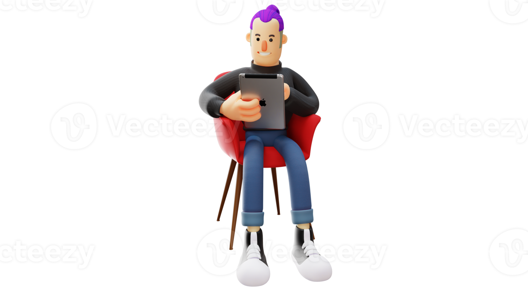 3D illustration. Young boss 3D cartoon character. Diligent Office workers do their job. handsome businessman holding tablet. Wealthy businessman sitting and working on task. 3D cartoon character png