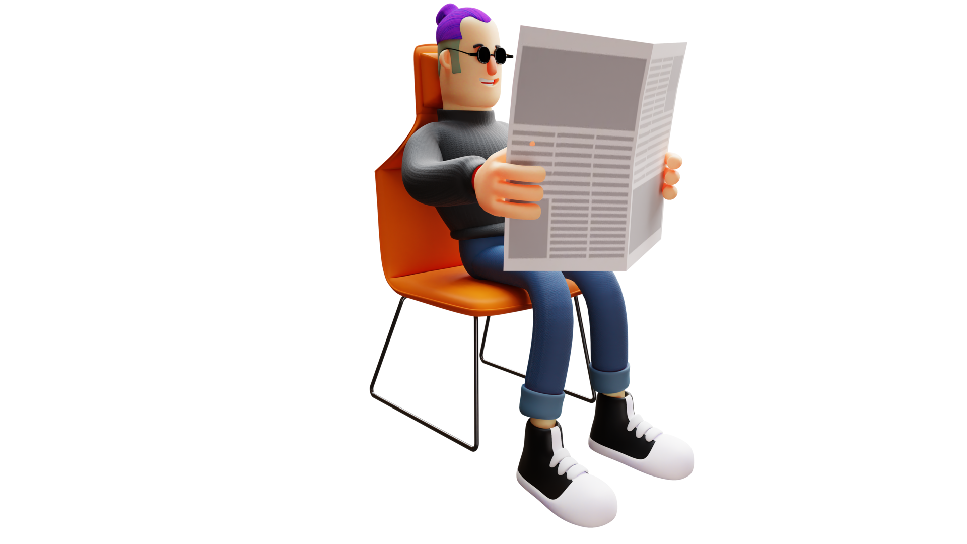 Free 3D illustration. Rich man 3D cartoon character. Cool guy is sitting  relaxed. Handsome man wearing sunglasses. Man relaxing while reading  newspaper. 3D cartoon character 19895781 PNG with Transparent Background