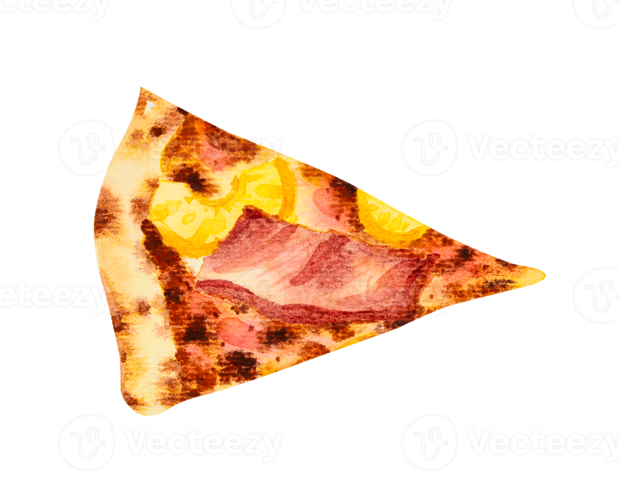 Pizza parma ham with pineapple slice. Hand drawn watercolor png