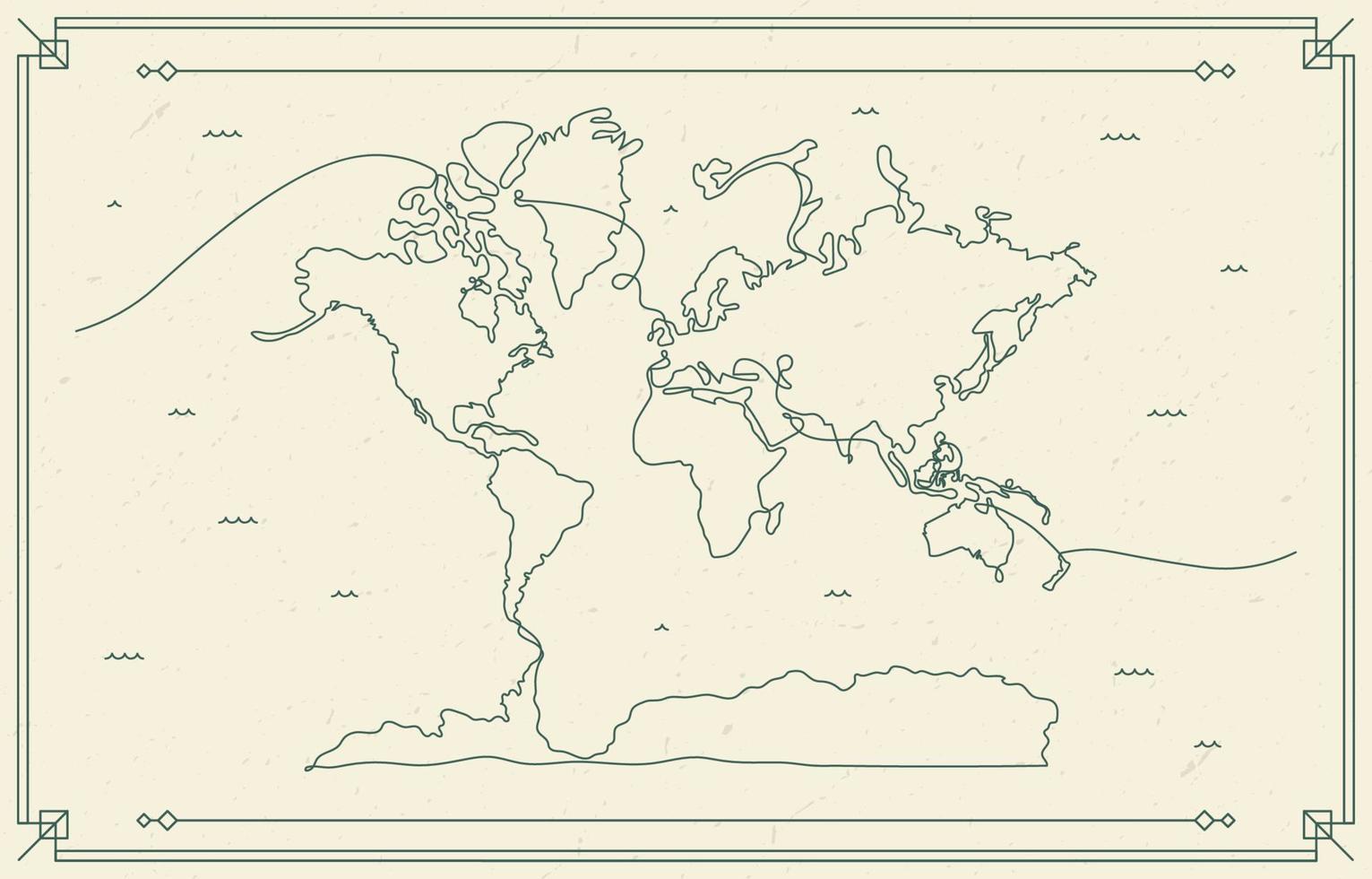 World Map in One Line Art vector