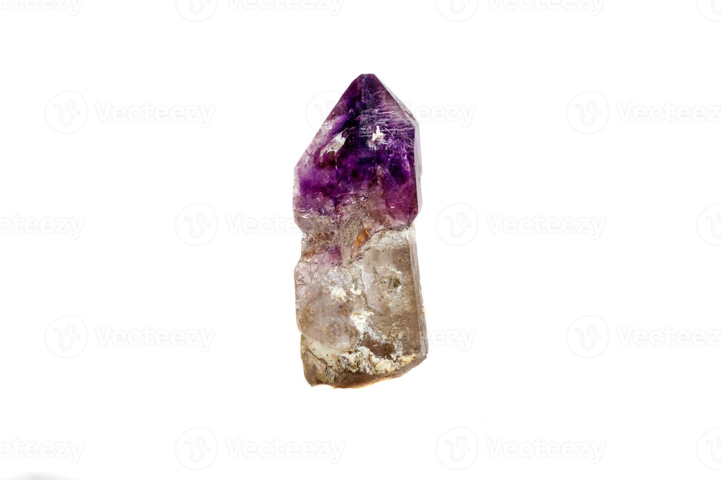 Macro Mineral Stone Amethyst together smoky quartz, rauchtopaz on a white background photo