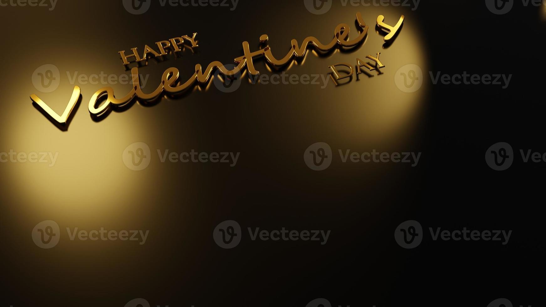 3D Illustration of a Happy Valentines Day Background with a Golden Shining, Elegant Black Background. photo