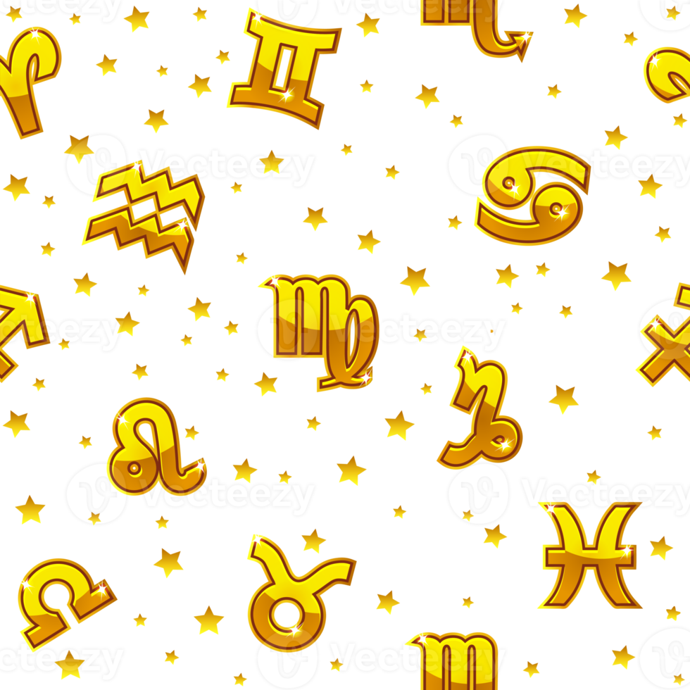 Background with golden signs of the zodiac. Astrology seamless pattern with zodiac signs png