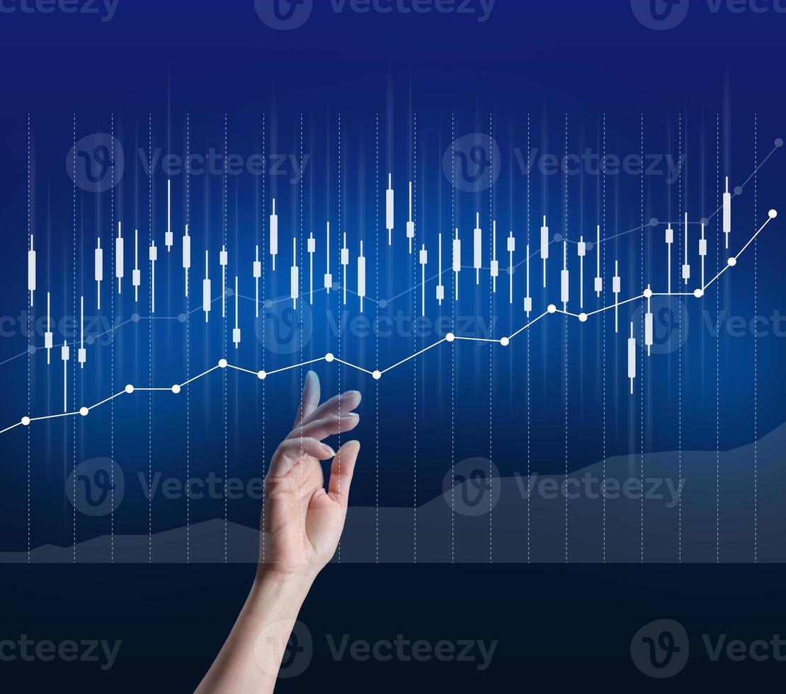 Holographic chart with rising rates and indicators. Business growth concept photo